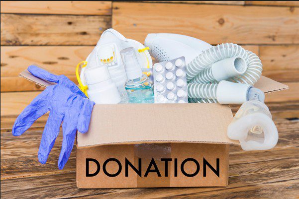 Donation box filled with medical supplies