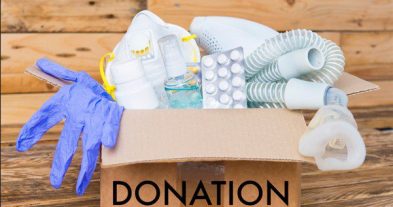 Donation box filled with medical supplies